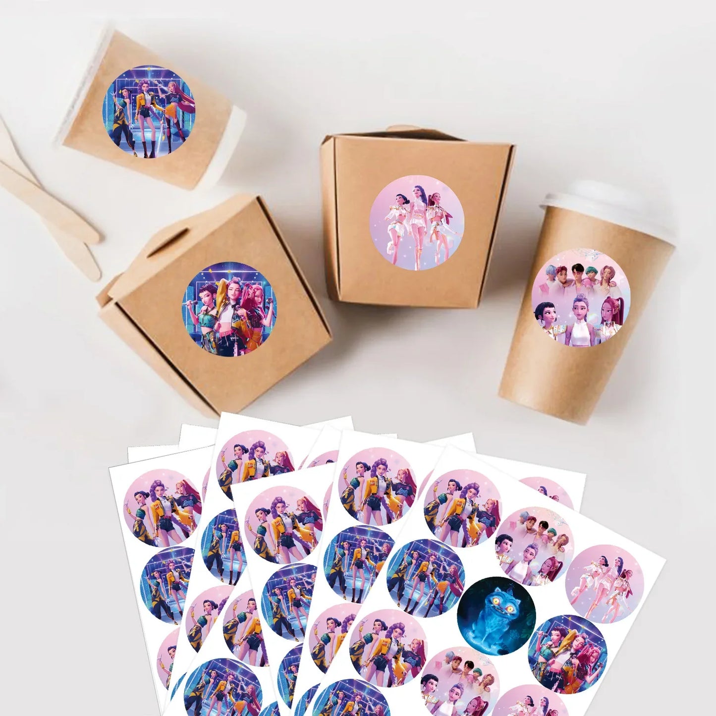 Hunters K-Pop Idol Party Favor Bags: 12-Piece Sealable Gift Bag Set with Stickers