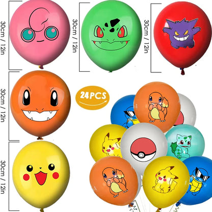 24pcs Pokemon Balloons for Birthday 12inch Cartoon Latex Balloon Birthday Party Round Multi Pikachu Toys Decoration Baby Shower