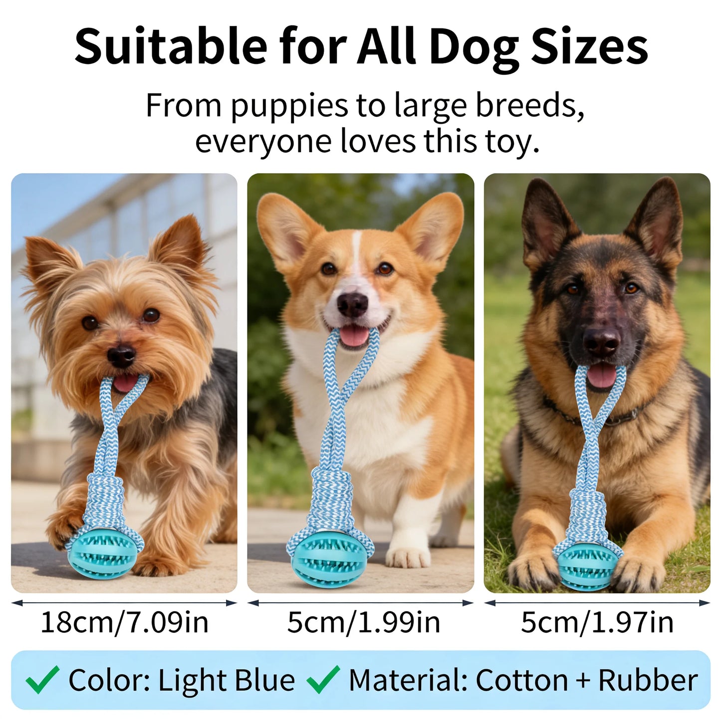 2-in-1 Dog Chew Toy with Treat Dispenser Durable Cotton Rope Natural Rubber Ball for Small Medium Dogs Teeth Cleaning