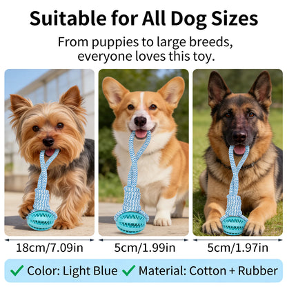 2-in-1 Dog Chew Toy with Treat Dispenser Durable Cotton Rope Natural Rubber Ball for Small Medium Dogs Teeth Cleaning