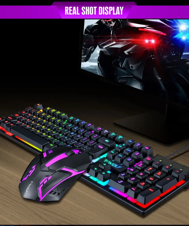 T-WOLF 4-in-1 Ultimate Gaming Combo: RGB Keyboard, Mouse, Headset & Pad