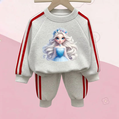 Girls' Frozen "Heart of Sisters" 2-Piece Jogger Set: Pullover Sweatshirt & Striped Pants