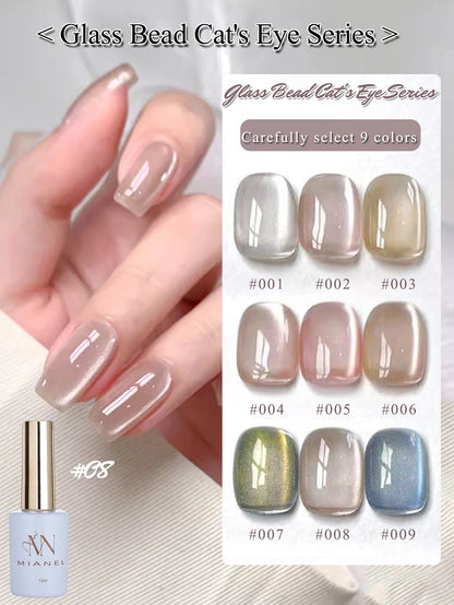 MIANEL 12ML Glass Bead Cat Eye Gel Nail Polish Flash White Spar Nude Color Magnetic Nail Polish White Nails Summer Nails 1-12pcs