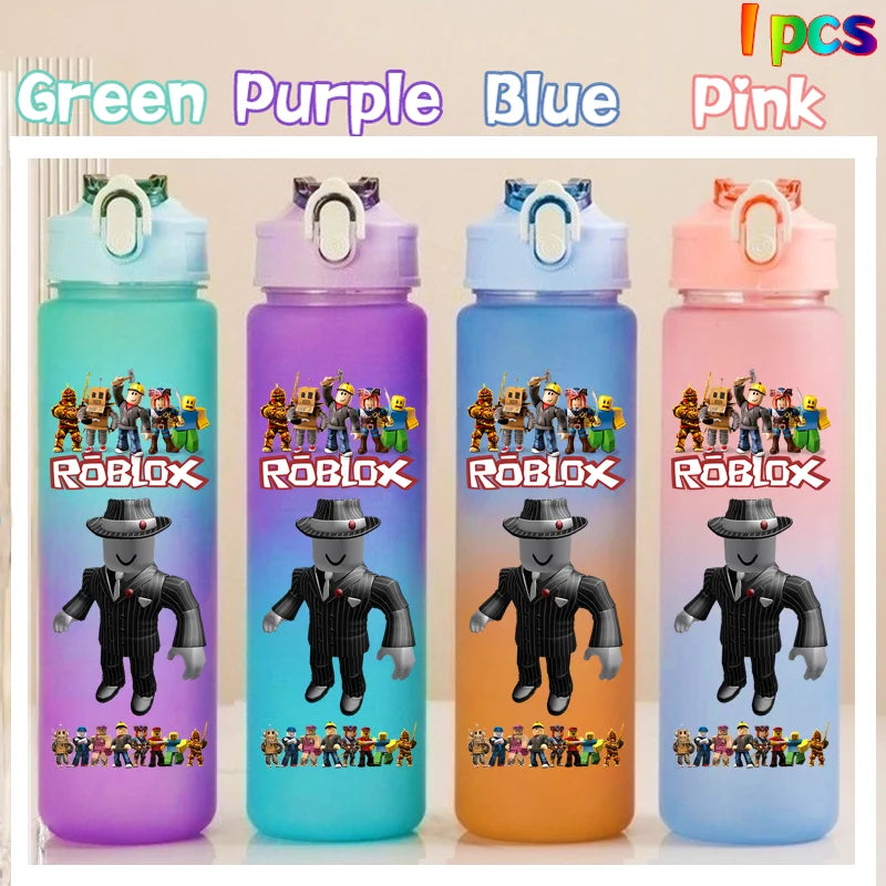 Roblox Anime Cartoon Straw Drink Bottle 750ml Gradient Color Water Cup Game Student Daily Necessities Gourde Boy Holiday Gift