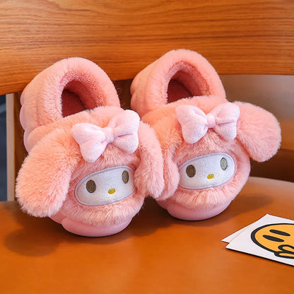Cartoon Pikachu Figures Cotton Slippers Cover Heel Anime Peripheral Cute Flat Autumn/Winter Warm Plush Slippers Christmas Gifts
