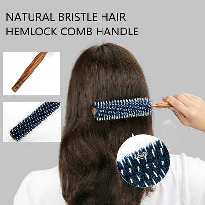 Wood Handle Round Rolling Brush Boar Bristle Nylon Hair Comb Anti Static Brush Straight Twill Hair Comb Hairdressing Tool