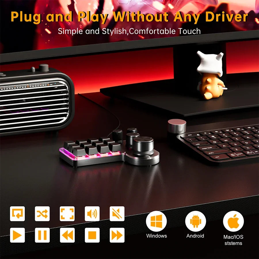 12-Key RGB Macro Mechanical Keypad with 4 Knobs