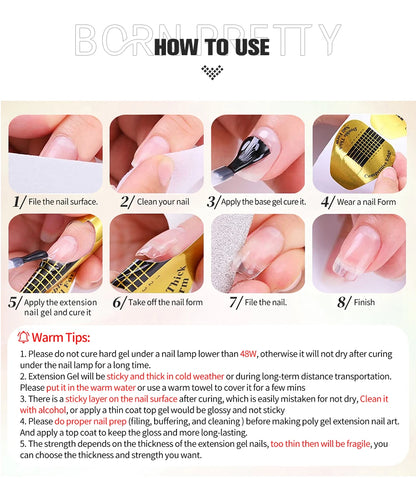 BORN PRETTY 30ml Milky White Hard Gel Jelly Nail Extension Gel Nail Polish Clear Acrylic Nail Color Soak Off UV Construction Gel