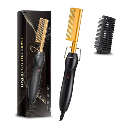 Portable hair straightening brush 2-in-1 hot comb electric hair straightening tool, hair straightening stick styling tool