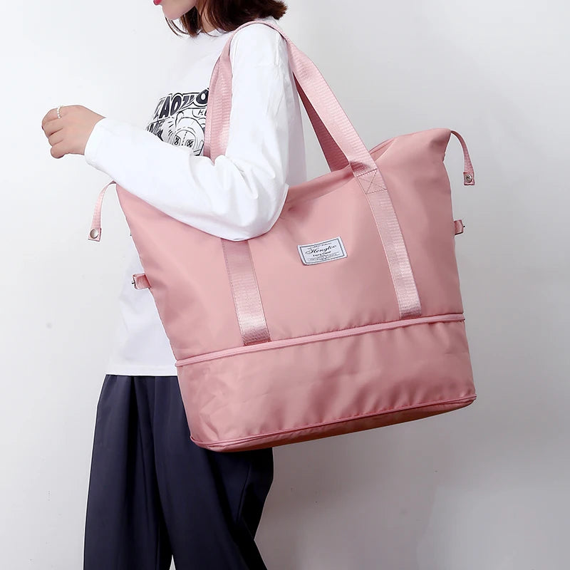 Extendable Women's Large Capacity Storage Luggage Handbag Leisure Travel Duffle Bag Waterproof Nylon Sports and Fitness Handbag