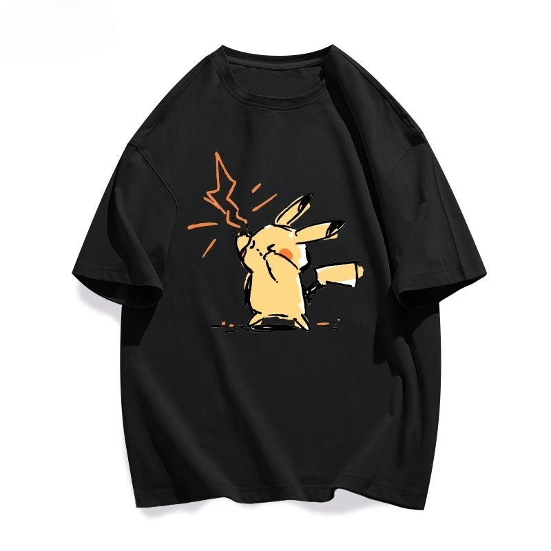 25 Summer Pokémon Anime Pikachu Brand 100%Pure Cotton Printed T-shirt Men Harajuku Casual Versatile Short-sleeved Y2k Loose