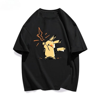 25 Summer Pokémon Anime Pikachu Brand 100%Pure Cotton Printed T-shirt Men Harajuku Casual Versatile Short-sleeved Y2k Loose