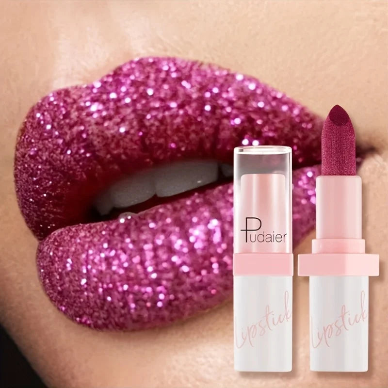 Pudaier Metallic Glitter Hybrid Lipstick: Sparkling Pearl Shimmer & Silk Texture