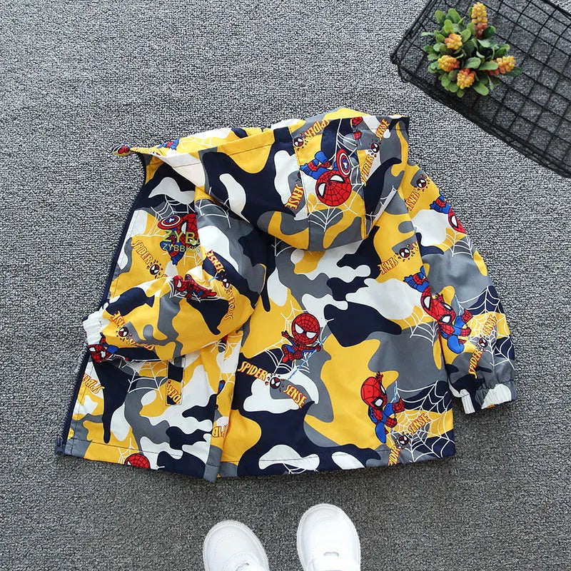 Boys Spiderman Hooded Jackets 1-10 Years Girls Spring Autumn Stitch Print Sports Coats Children Cartoon Outerwear Kids Clothes