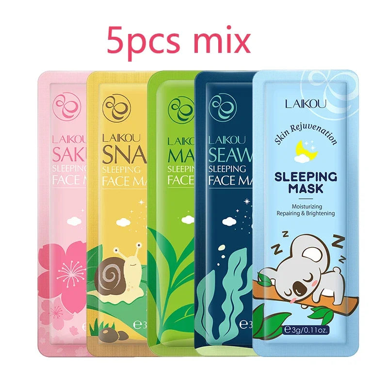 LAIKOU Sleeping Face Mask Set: 5pcs Night Repair & Deep Hydration Combo