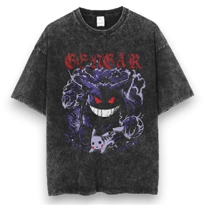Pokemon Anime Retro Washed T-shirt Cotton Men's and Women's Summer New Item Plus Size T-shirt Y2K Loose Casual Short Sleeved Top