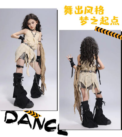 Girls Hiphop Group Jazz Dance Performance Clothes Loose Short Sleeve Top Pants Street Dance Costumes Wear