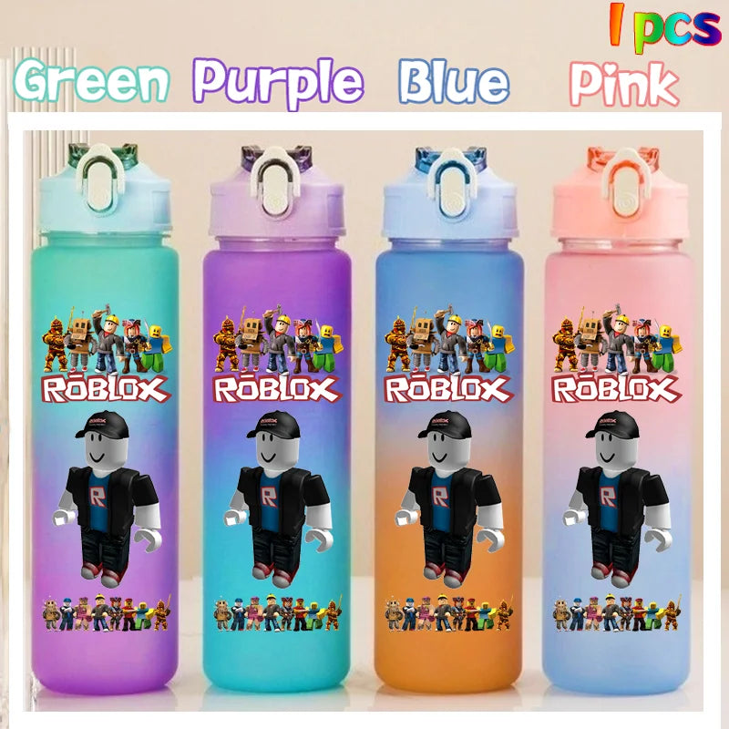 Roblox Anime Cartoon Straw Drink Bottle 750ml Gradient Color Water Cup Game Student Daily Necessities Gourde Boy Holiday Gift