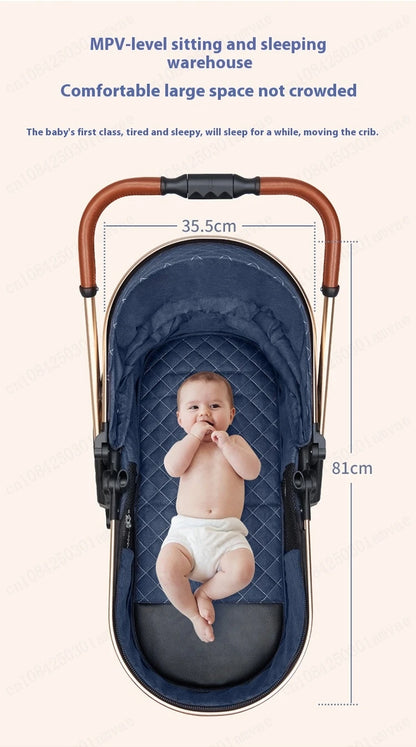 Luxury Baby Stroller 3 in 1 High Landscape Baby Cart Can Sit Can Lie Portable Pushchair Baby Cradel Infant Carrier