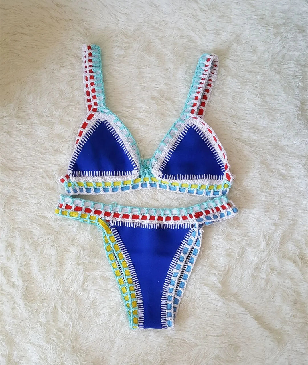 Bikini Crochet 2025 Handmade Knit Patchwork Reversible 2 Piece Swimsuit Women Halter Top Brazilian Bathing Suit Thong Swimwear