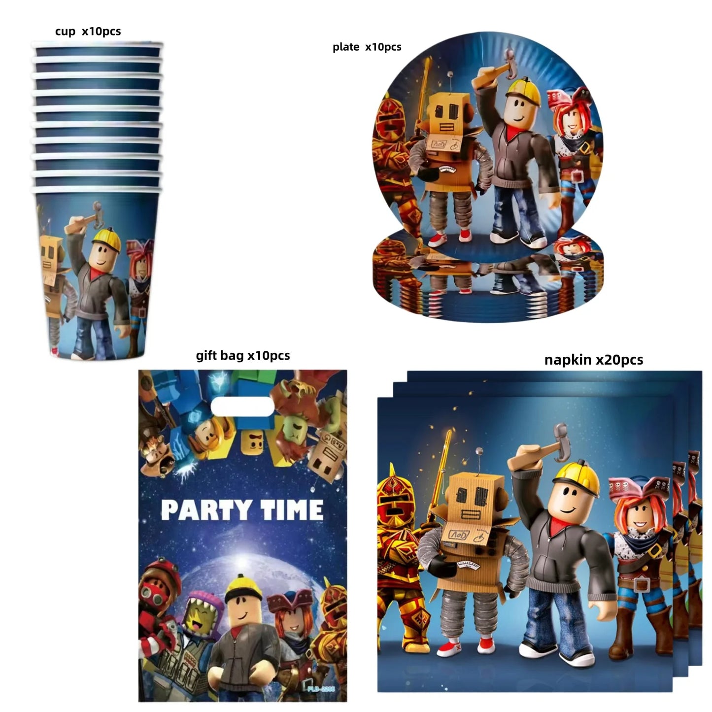Roblox Boy Kids Set Birthday Party Decorations Tableware Tablecloth Cup Plate Napkin Bags Baby Shower Roblox Party Favor Kits