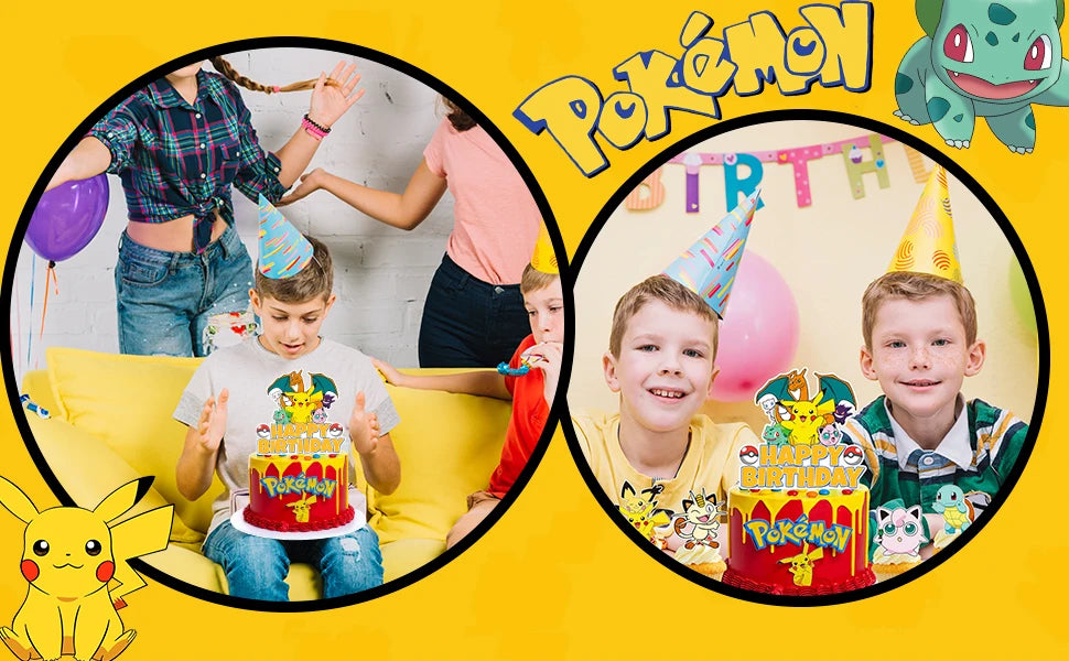 25 Pcs Pokemon Cake Toppers - Pokemon Cupcake Toppers & Large Pokemon Birthday Cake Topper for Pokemon Birthday Party Decoration