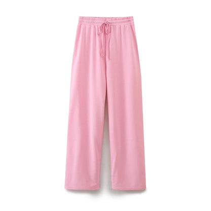 Willshela Women Fashion 2 Piece Set Solid T-Shirts & Vintage High Elastic Waist Trousers Feamle Chic Lady Pants Sets
