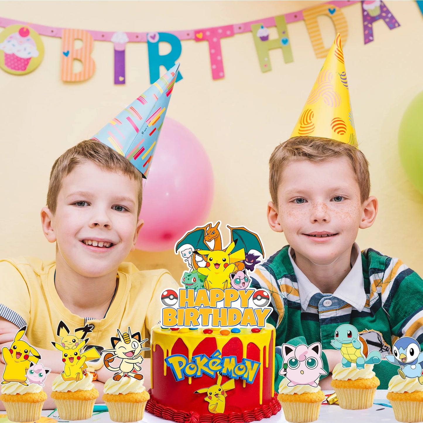 25 Pcs Pokemon Cake Toppers - Pokemon Cupcake Toppers & Large Pokemon Birthday Cake Topper for Pokemon Birthday Party Decoration