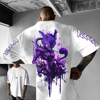 Pokémon Animation Derivatives Gengar Printing T-shirt Men's and Women's Summer Oversize Loose Cotton Street Trend Brand Top