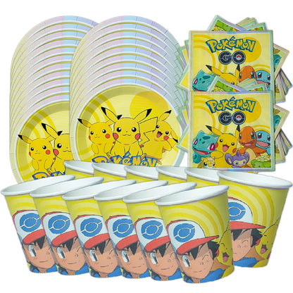 60pcs Pokemon Tableware Pikachu Birthday Decoration Disposable Cups Plates Napkins Happy Birthday Baby Shower Supplies Toys ﻿