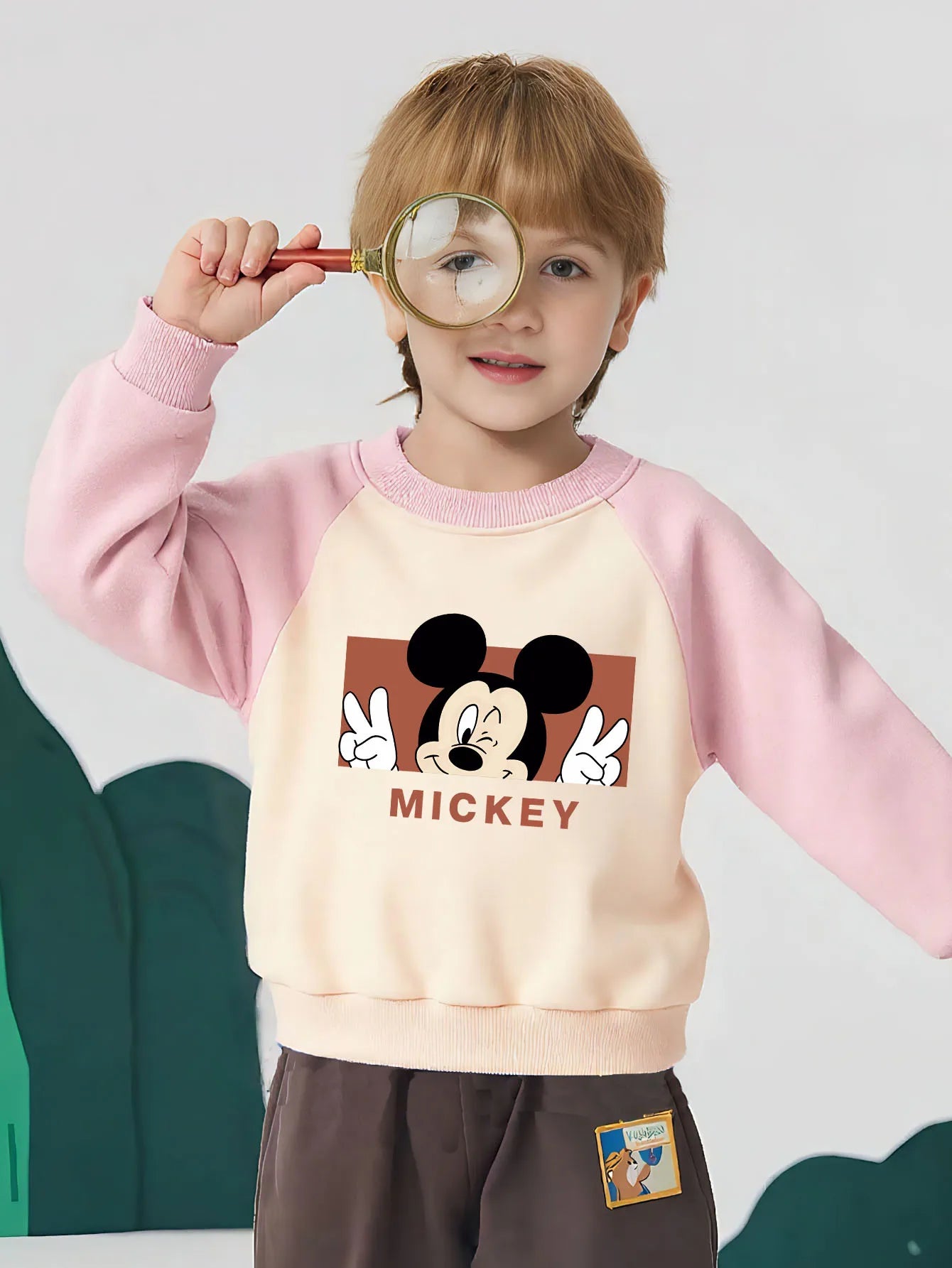 Spring Autumn Children O Neck Hoodies Sets Baby Girls Casual Sweatshirts Kids Spliced Long Sleeved Pullover Mickey Printed