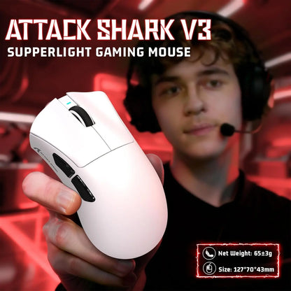 ATTACK SHARK V3 Light Wireless Gaming Mouse PAW3311 Sensor 25000DPI500mAh, 62g 25KDPI 2.4G/BT/USB-C Rechargeable Wireless Mouse
