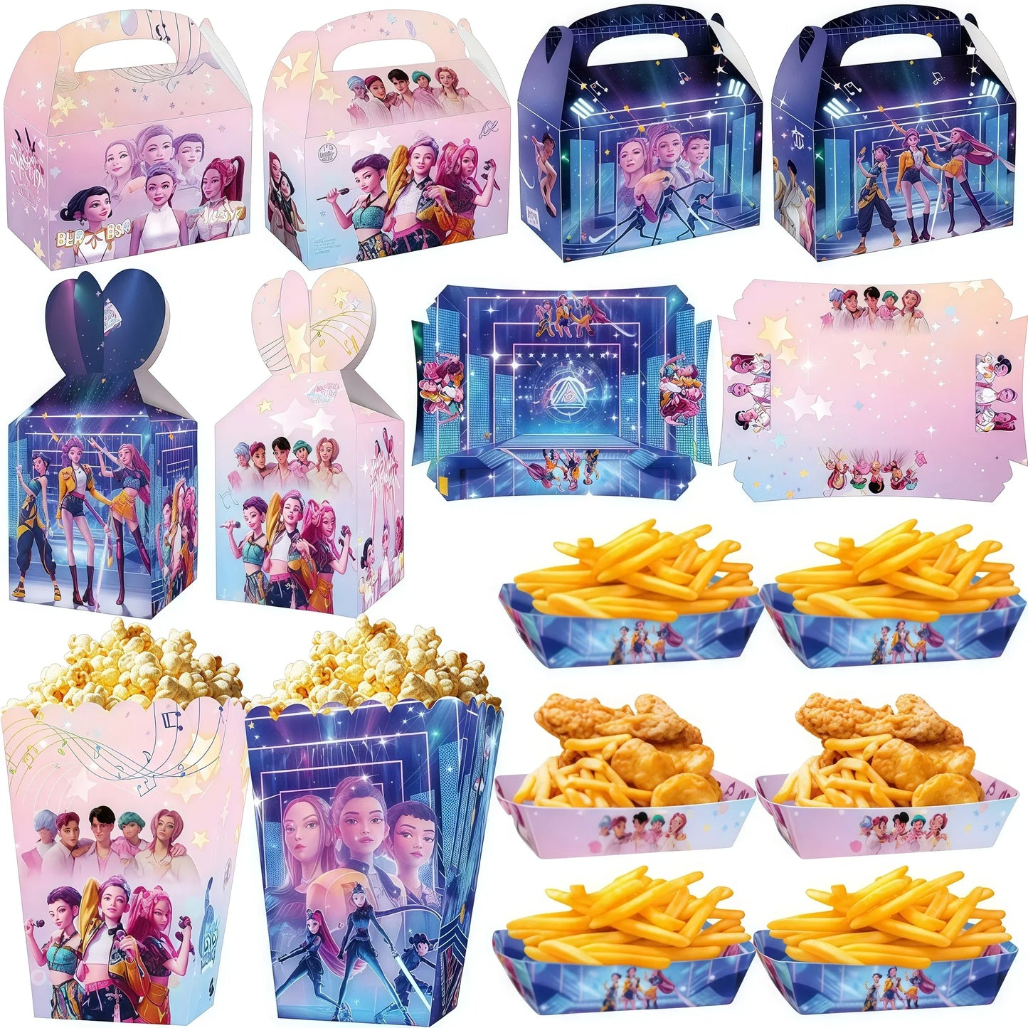 K-Pop Hunters "Idol Snack" Party Set: Candy Boxes, Popcorn Buckets & Food Trays