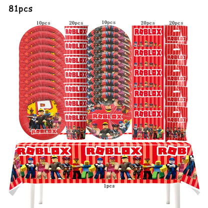 Robot Boy Happy Birthday Decoration Tableware Set Roblox Paper Tablecloth Plate Cup Cake Balloon Baby Shower Game Party Supplies