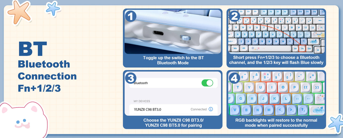 YUNZII C98 Wireless Mechanical Keyboard, 99-Key Hot Swap Gasket Keyboard with Numpad, Custom RGB Backlight,Cute Keeb for Win/Mac