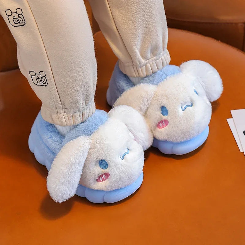 Cartoon Pikachu Figures Cotton Slippers Cover Heel Anime Peripheral Cute Flat Autumn/Winter Warm Plush Slippers Christmas Gifts