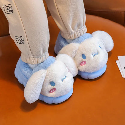 Cartoon Pikachu Figures Cotton Slippers Cover Heel Anime Peripheral Cute Flat Autumn/Winter Warm Plush Slippers Christmas Gifts