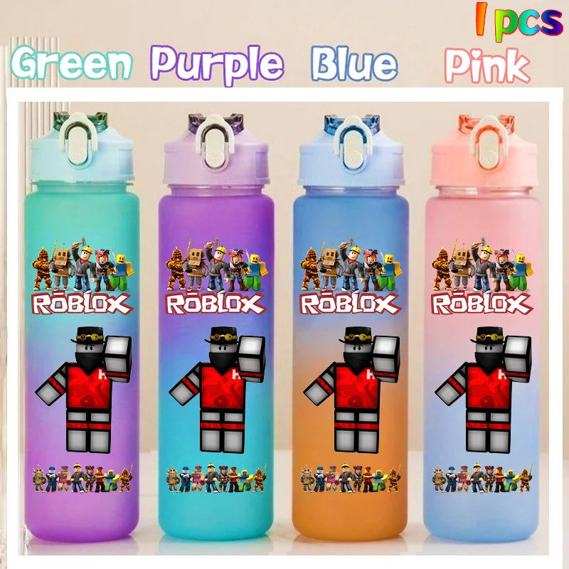 Roblox Anime Cartoon Straw Drink Bottle 750ml Gradient Color Water Cup Game Student Daily Necessities Gourde Boy Holiday Gift