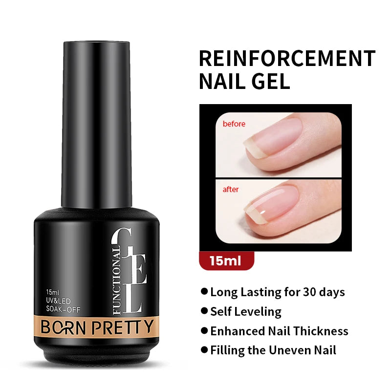 BORN PRETTY Milky Pink Rubber Base Gel Nail Polish Glitter 15ml Semi-Permanent Varnish Soak Off Self Leveling UV LED Gel