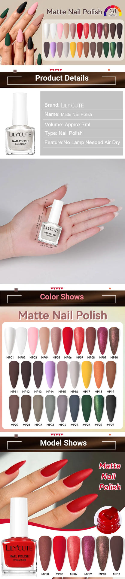 LILYCUTE 7ml Matte Nail Polish - 28 Autumn Colors