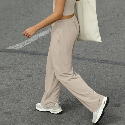 Wide Leg Flared Leggings Women's Fitness Running Pants Drawstring Sports Tights Woman Leisure Nude-Feel Workout Joggers Trouser