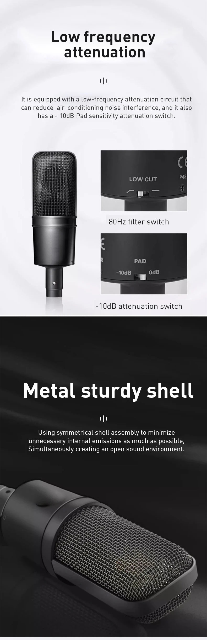 Hot Sale  AT4040 Large Diaphragm Condenser Microphone for Professional Studio Recording with High Sensitivity