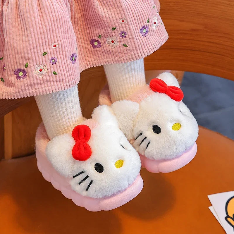 Cartoon Pikachu Figures Cotton Slippers Cover Heel Anime Peripheral Cute Flat Autumn/Winter Warm Plush Slippers Christmas Gifts