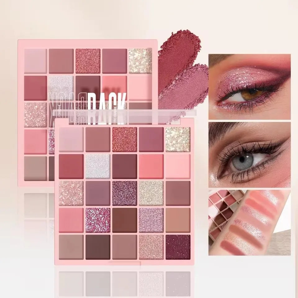 25 Colors Eyeshadow Palette High Gloss Cement Grey Rose Brown Color Tone Matte Glitter Daily Makeup Dry Rose Eyeshadow For Music