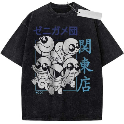 T Shirt Sports T Shirt Short Sleeve T Shirt Beige Unisex Pure Cotton Washed Vintage Pokemon Psyduck Print with Question Marks