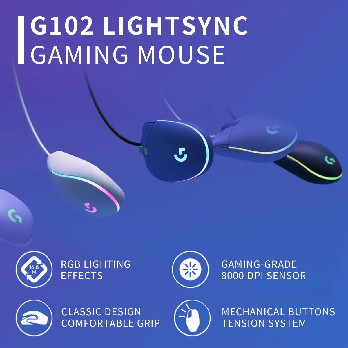 Logitech G102 Lightsync Gaming Mouse with 1ms Response Time for Esports Gamers