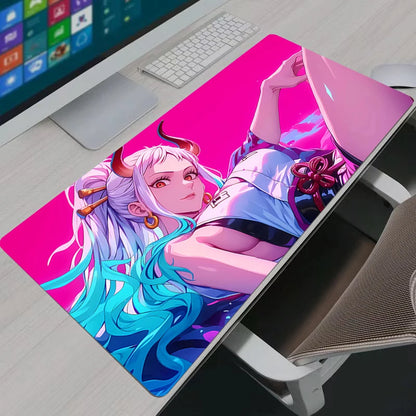 One Piece Yamato XXL Gaming Mouse Pad: Neon Pink Anime Desk Mat & Keyboard Rug