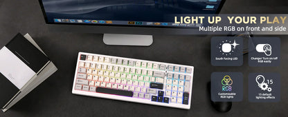 YUNZII YZ98 White Full Size Mechanical Gaming Keyboard, Vintage 99 Keys Hot Swap Gasket 98% Layout Wireless RGB Backlit Keyboard
