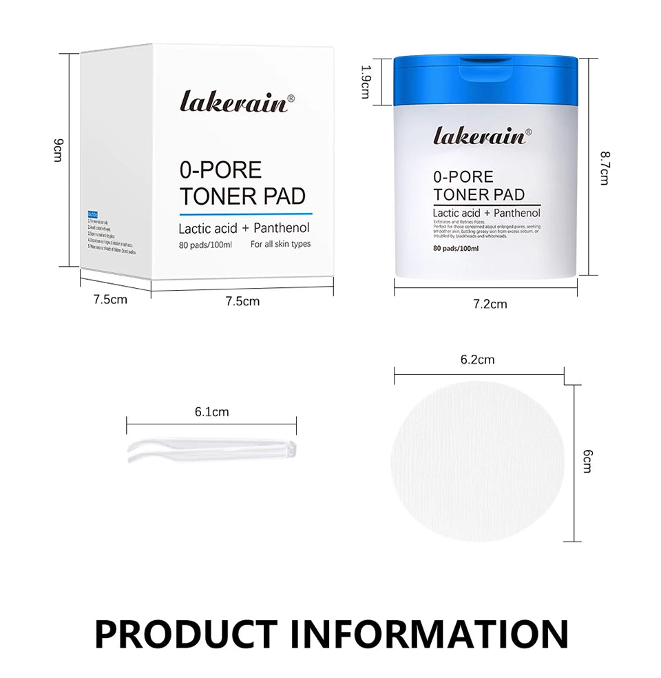 lakerain 0-PORE Toner Pads: Lactic Acid & Panthenol Exfoliating Treatment (80 Pads)