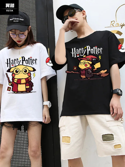 2026  Pok É Mon Pikachu Cute Short Sleeved T-shirt Made of Pure Cotton and Half Sleeved Body for Men